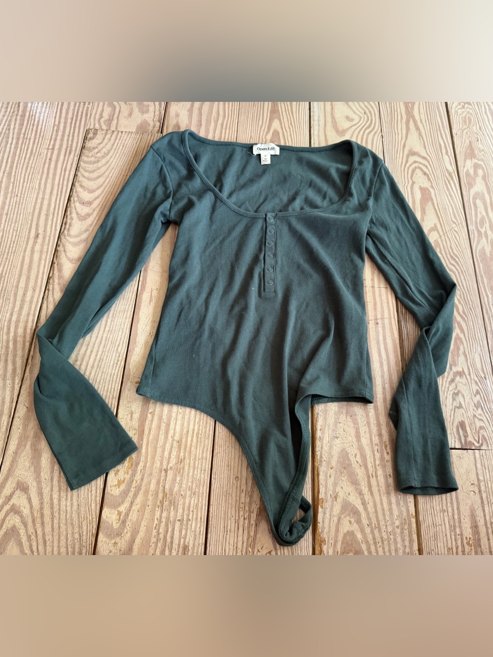 Open Edit Ribbed Long Sleeve Bodysuit M